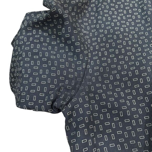 Pronto Uomo 100% Silk Shirt Geometric Rectangle Pattern Black White Men XL EUC - Picture 4 of 5